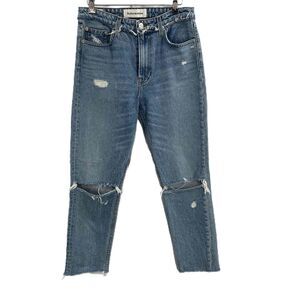 Reformation Jeans Blue Distressed Zip Fly Cropped Cigarette Style Size 27